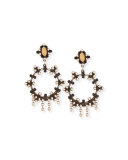 Valentia Beaded Hoop Drop Earrings, Black/Nude