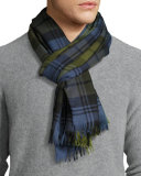 Plaid Cashmere Scarf, Blue/Green
