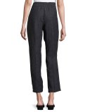 Washed Délavé Linen Cropped Pants, Denim