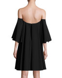 Mila Off-the-Shoulder Italian Cady Minidress, Black