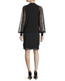 Lace-Underlay Pleated Pencil Skirt, Black