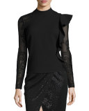 Ophelia Lace-Sleeve Ruffle Top