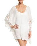Calista Scalloped Lace Short Caftan Coverup, White
