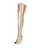 Marie Satin Lace-Up 105mm Over-the-Knee Boot, Beige