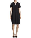 Ezra Contrast-Piped Short-Sleeve Dress, Black