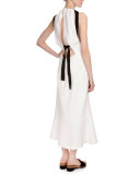 Sleeveless Tie-Back Trumpet Midi Dress, Off White