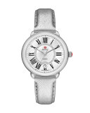 16mm Metallic Saffiano Leather Strap, Silver