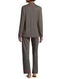 Bella Contrast-Trim Long-Sleeve Pajama Set, Smoky Gray/Hot Pink