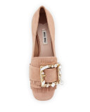 Suede Jewel-Buckle 35mm Loafer, Nudo