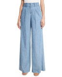 Eloise Pleat-Front Wide-Leg Denim Pants