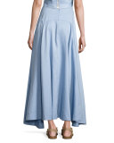 Button-Front Midi Skirt, Light Blue
