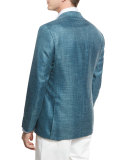 Wool-Blend Two-Button Blazer, Teal Green