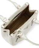 Saffiano Lux Micro Tote Bag w/Shoulder Strap, White (Talco)