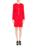 Zip-Front Pleated Tulle Jacket, Red