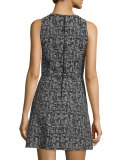 Janette Sleeveless Tweed A-Line Dress, Black/Cream