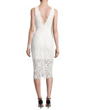 Sleeveless V-Neck Lace Sheath Dress, White