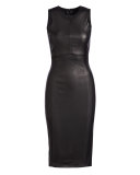Sleeveless Leather Sheath Dress, Black