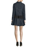 Short-Sleeve Zip-Front Peplum Blouse, Black