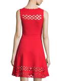 Chain Link Sleeveless Fit-&-Flare Dress, Red