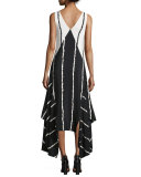 Sleeveless Striped Colorblock Midi Dress, Black
