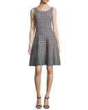 Sleeveless Geometric Jacquard Fit-&-Flare Dress, Multi