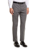 G-Line Sharkskin Flat-Front Trousers, Gray