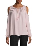 Cathy Cold-Shoulder Silk Blouse, Pink