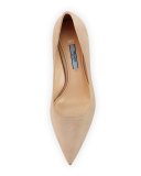 Low-Heel Suede Pump, Quarzo