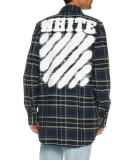 Spray-Paint Plaid Flannel Shirt, Blue/White