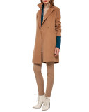 Bicolor Long-Sleeve Tunic Blouse, Camel/Seabiscuit