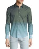 Ombre Sepia Long-Sleeve Sport Shirt, Green