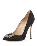 Hangisi Crystal-Buckle Satin Pump, Black, 115mm
