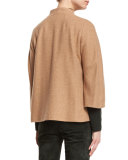 Cashmere Belted 3/4-Sleeve Jacket, Caramel