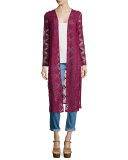 Sienna Long-Sleeve Lace Cardigan, Scarlet