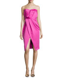 Strapless Pleated Sweetheart Cocktail Dress, Hot Pink
