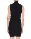 Button-Trim Ribbed Sleeveless Dress