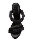 Poppi Suede Fringe Mule Sandal, Black