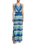 Zigzag-Print Halter Jumpsuit Coverup