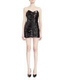 Strapless Shirred Mini Dress, Black