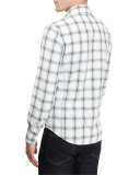 Western-Style Large-Check Sport Shirt, Indigo