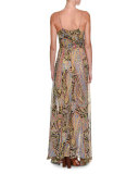 Fleur d'Oranger Sleeveless Printed Gown, Black/Multi