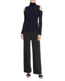 Cold-Shoulder Cashmere Turtleneck, Midnight
