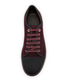 Matte Cap-Toe Suede Low-Top Sneaker, Burgundy