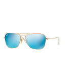 Square Ombre-Mirrored Aviator Sunglasses, Golden/Blue