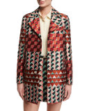Geometric-Print Jacquard Topper Jacket, Rust