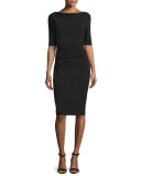 Ruched Matte Jersey Bateau-Neck Dress, Caviar