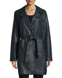 Belted Leather Trenchcoat, Midnight Black