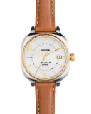 36mm Gomelsky Leather Strap Watch, Pearlescent White/Bourbon