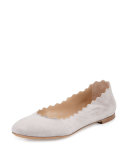 Scalloped Suede Ballerina Flat, Elephant Gray