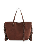 Suede Fringe Medium Unlined Tote Bag, Bracken